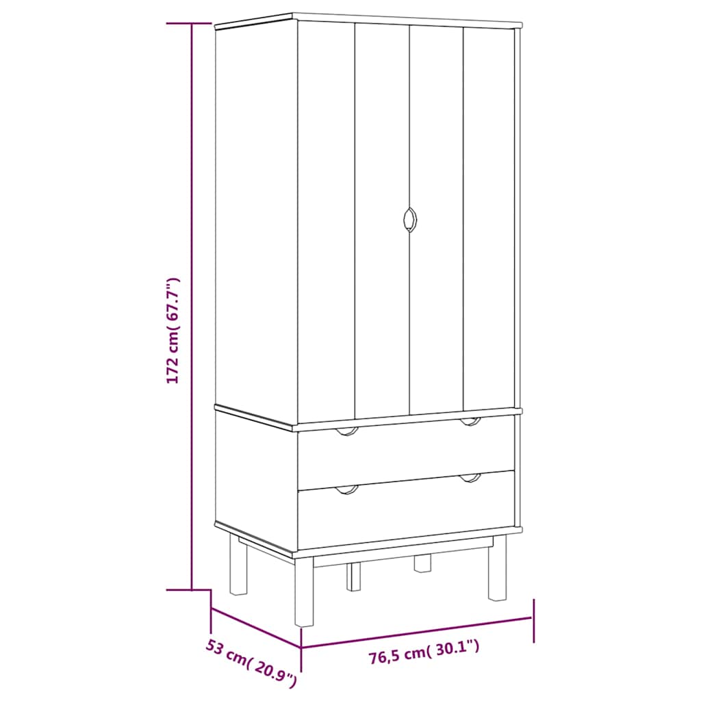 Wardrobe "OTTA" 76,5x53x172 cm Solid Wood Pine