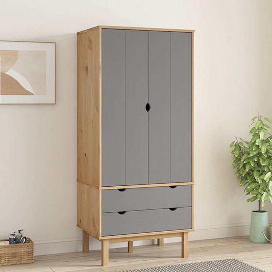Wardrobe "OTTA" Brown and Grey 76,5x53x172 cm Solid Wood Pine