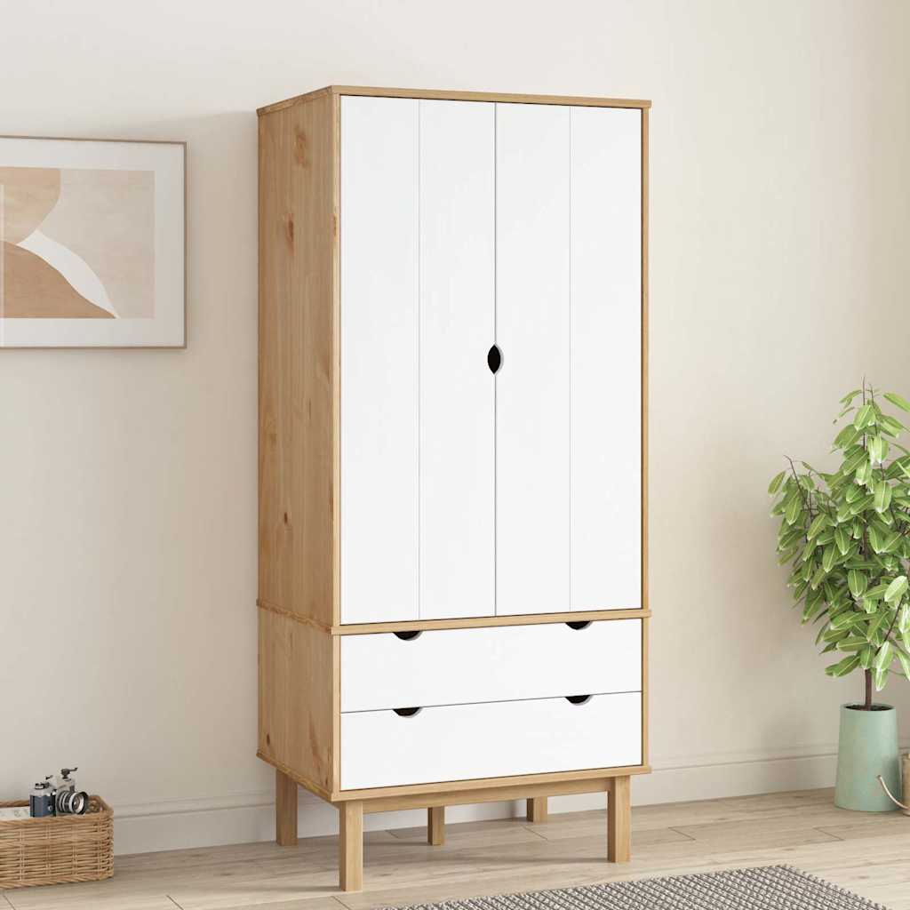 Wardrobe "OTTA" Brown and White 76,5x53x172 cm Solid Wood Pine