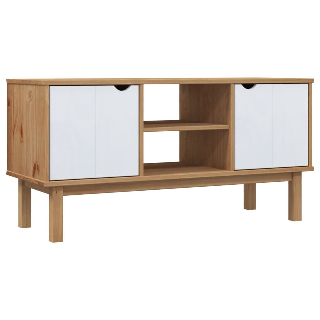 TV Cabinet OTTA Brown and White 113.5x43x57cm Solid Wood Pine