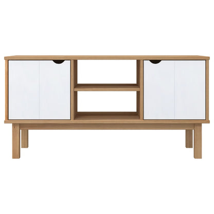TV Cabinet OTTA Brown and White 113.5x43x57cm Solid Wood Pine