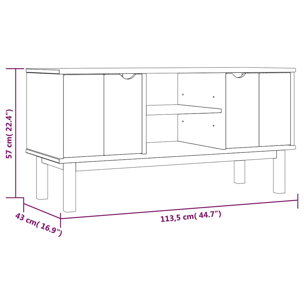 TV Cabinet "OTTA" Brown and White 113,5x43x57cm Solid Wood Pine