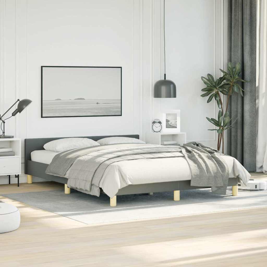 Bed Frame without Mattress Dark Grey Full Fabric
