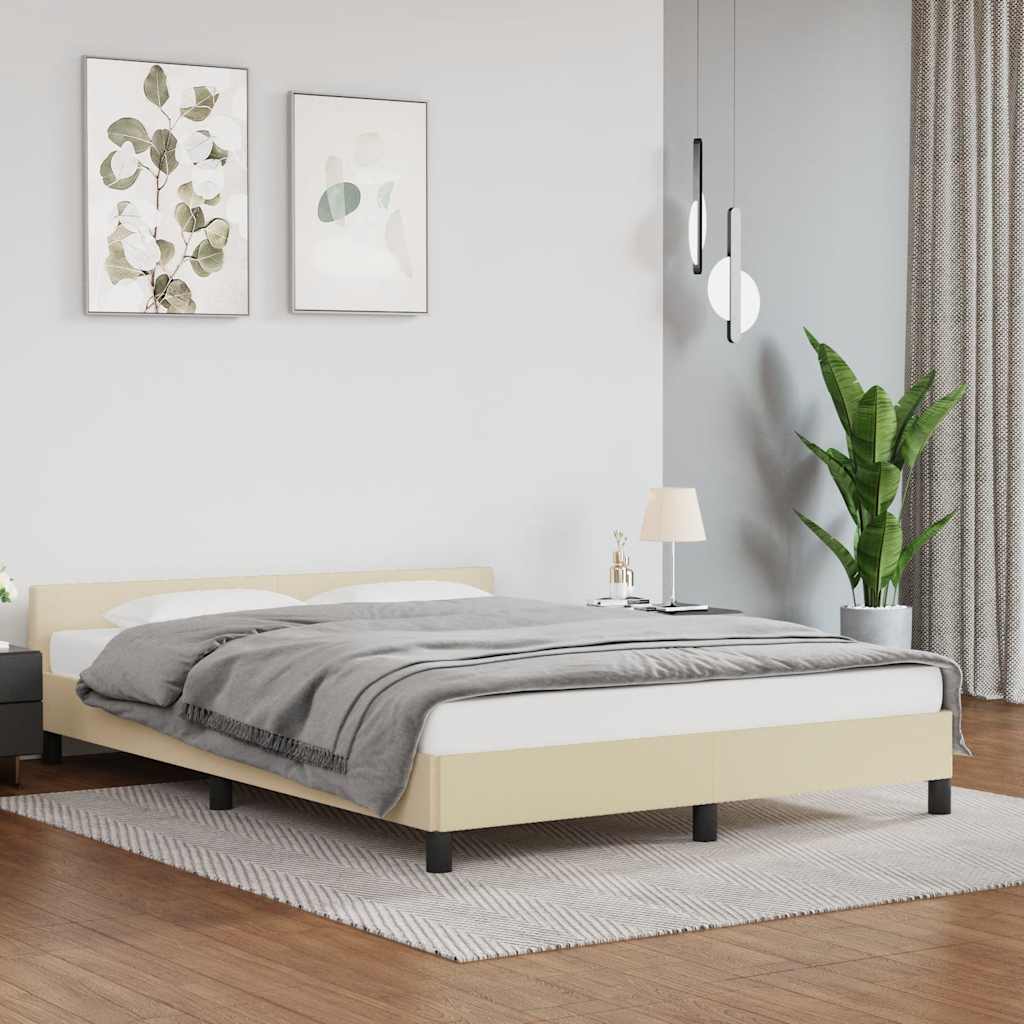 Bed Frame with Headboard without Mattress Cream 140x190 cm