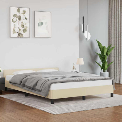 Bed Frame with Headboard without Mattress Cream 140x190 cm
