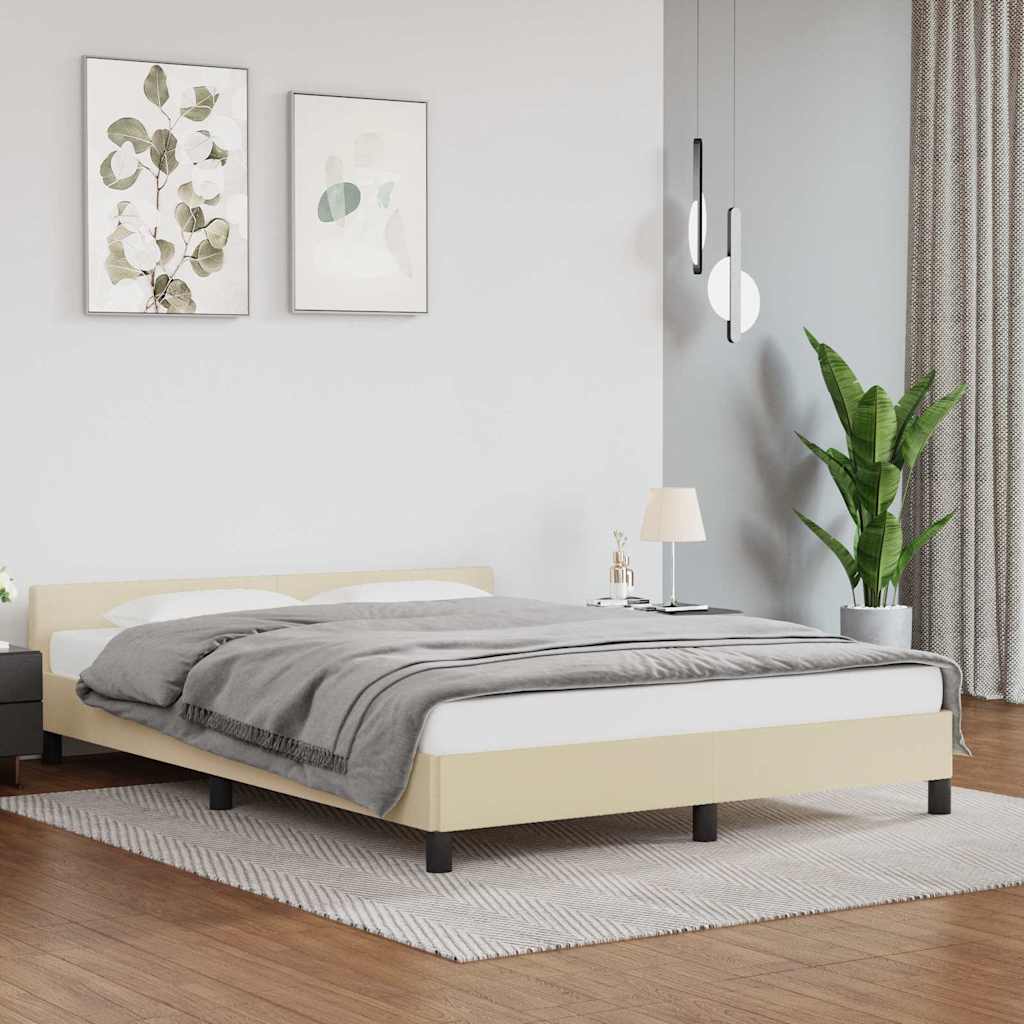 Bed Frame with Headboard without Mattress Cream 140x190 cm