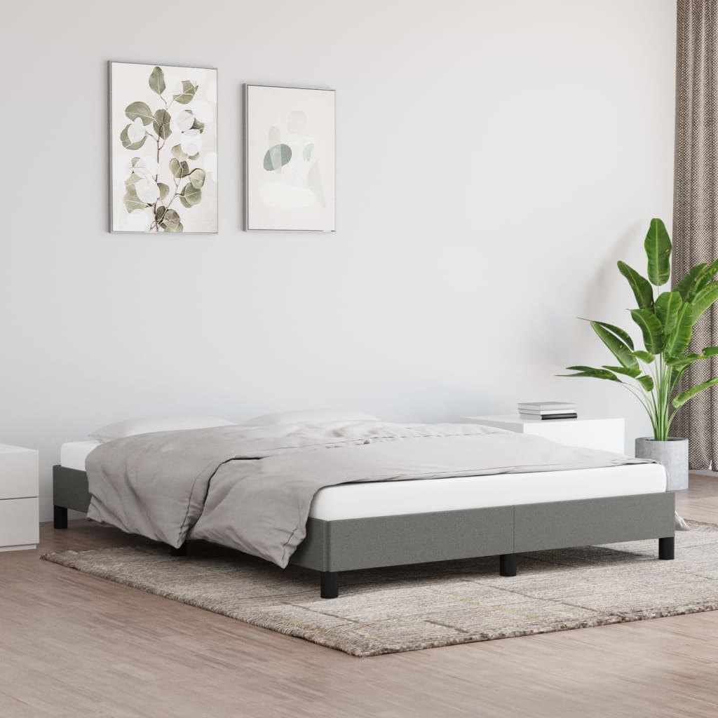 Bed Frame without Mattress Dark Grey 135x190 cm Double Double Fabric