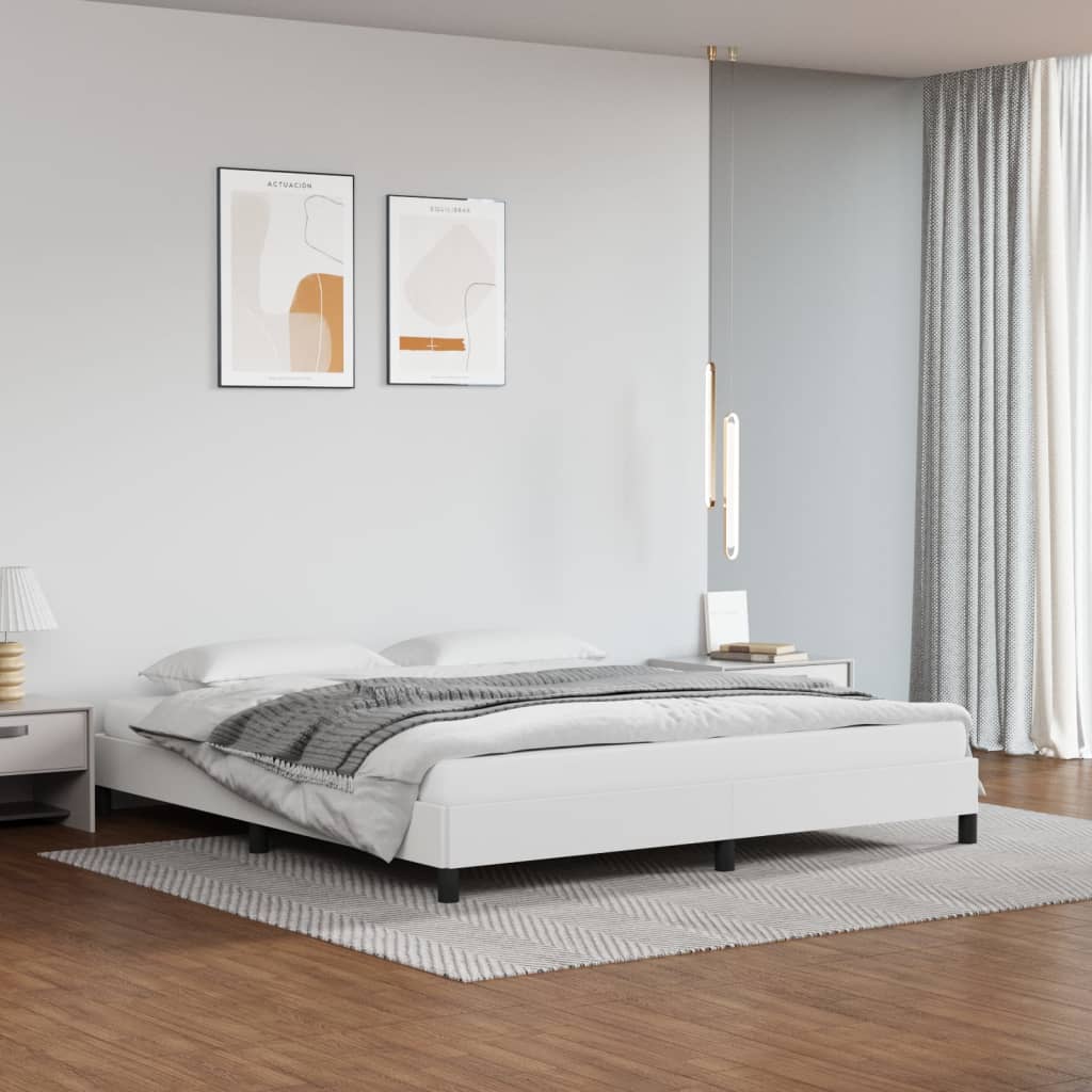Bed Frame without Mattress White Super King Faux Leather