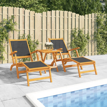 Outdoor Deck Chairs with Table Solid Wood Acacia and Textilene