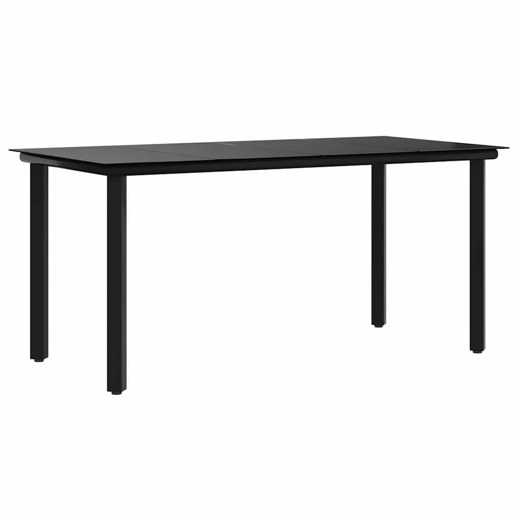 Garden Dining Table Black 160x80x74cm Steel and Tempered Glass