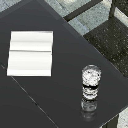 Garden Dining Table Black 160x80x74cm Steel and Tempered Glass
