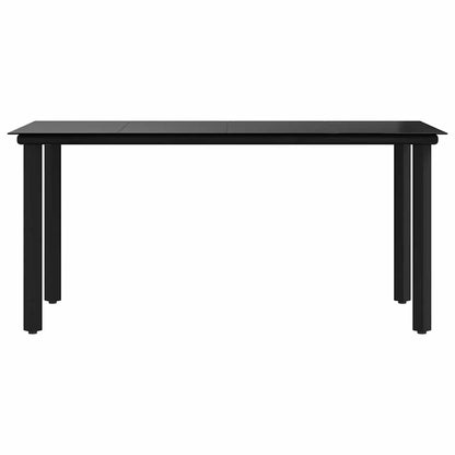 Garden Dining Table Black 160x80x74cm Steel and Tempered Glass