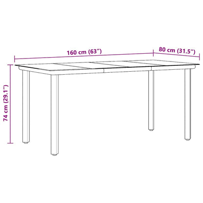 Garden Dining Table Black 160x80x74cm Steel and Tempered Glass