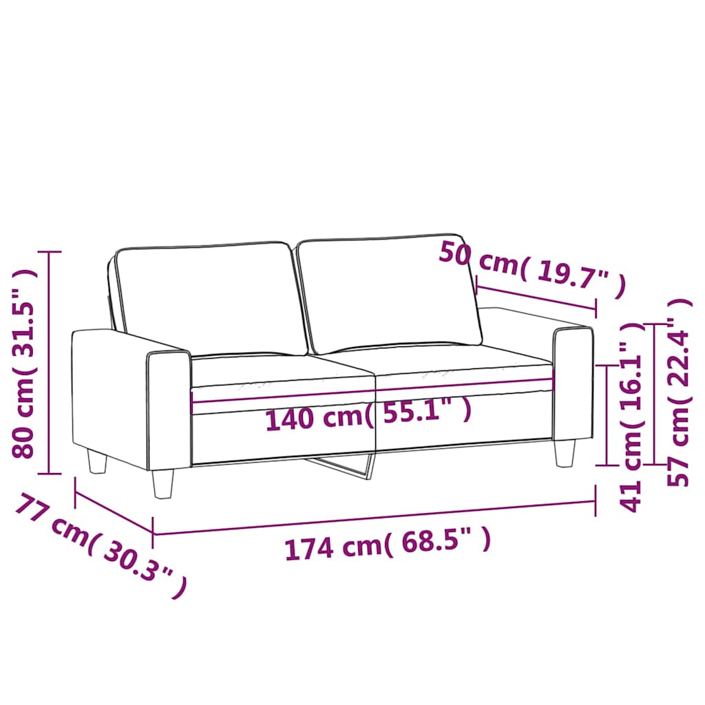 2-Seater Sofa Light Grey 140 cm Microfibre Fabric