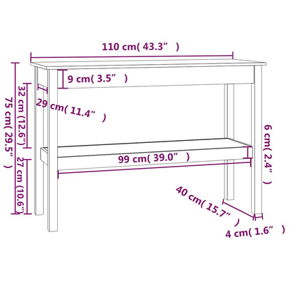 Console Table White 110x40x75 cm Solid Wood Pine