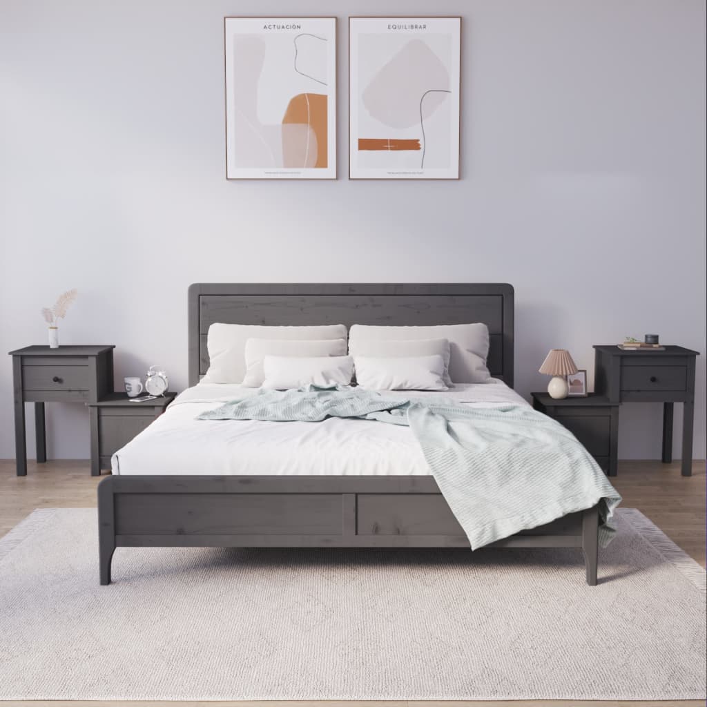 Bedside Cabinet 2 pcs Grey 79.5x38x65.5 cm Solid Wood Pine