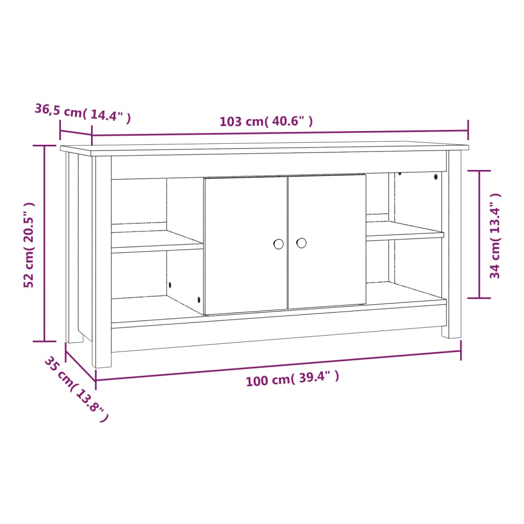 TV Cabinet Black 103x36,5x52 cm Solid Wood Pine