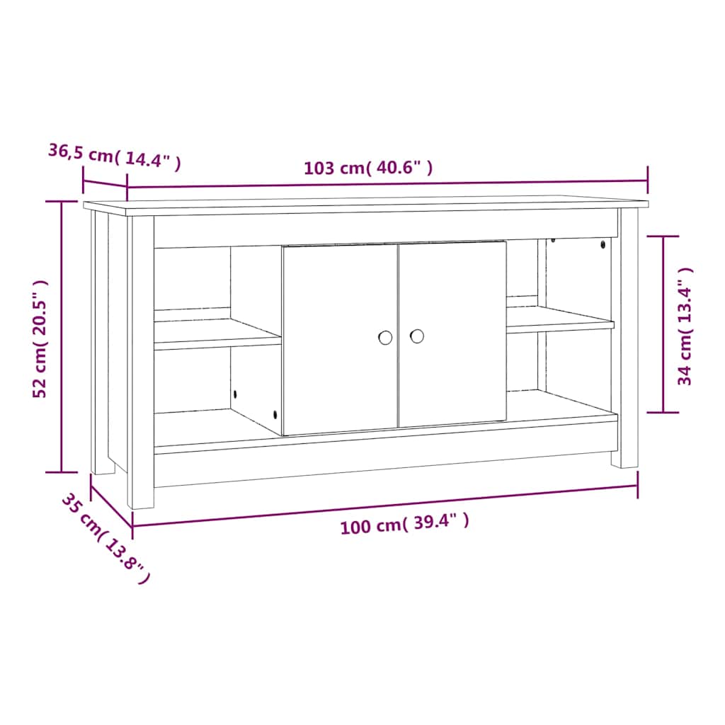 TV Cabinet Black 103x36,5x52 cm Solid Wood Pine
