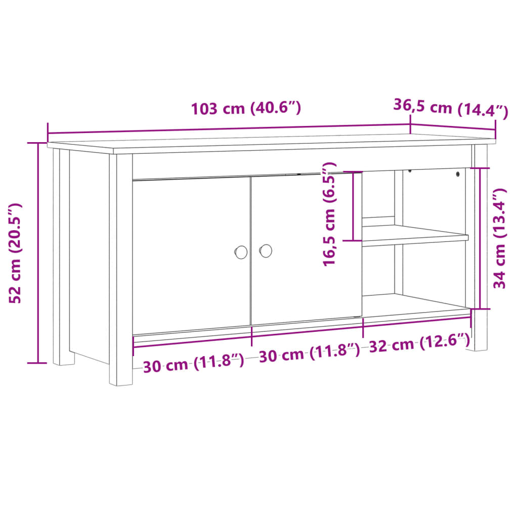TV Cabinet Honey Brown 103x36.5x52 cm Solid Wood Pine