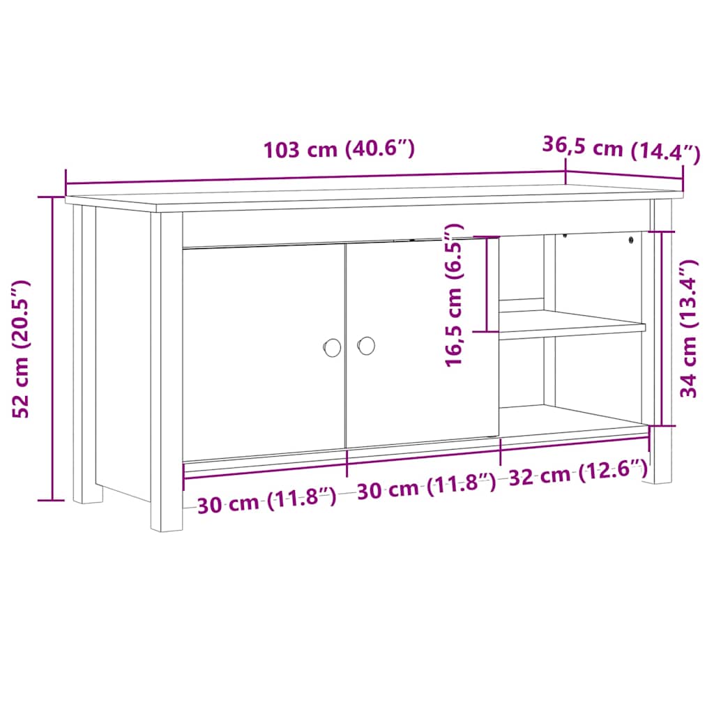 TV Cabinet Honey Brown 103x36,5x52 cm Solid Wood Pine