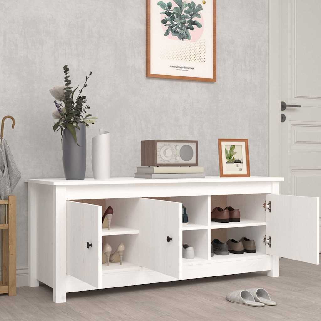 Shoe Cabinet White 110x38x45,5 cm Solid Wood Pine