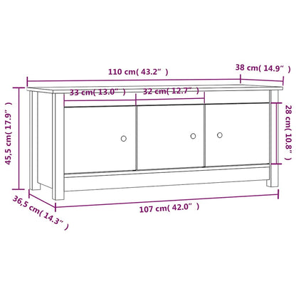 Shoe Cabinet White 110x38x45,5 cm Solid Wood Pine