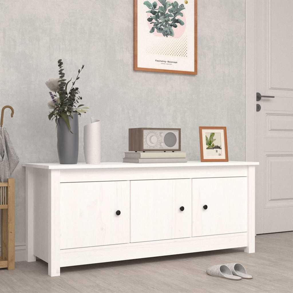 Shoe Cabinet White 110x38x45,5 cm Solid Wood Pine