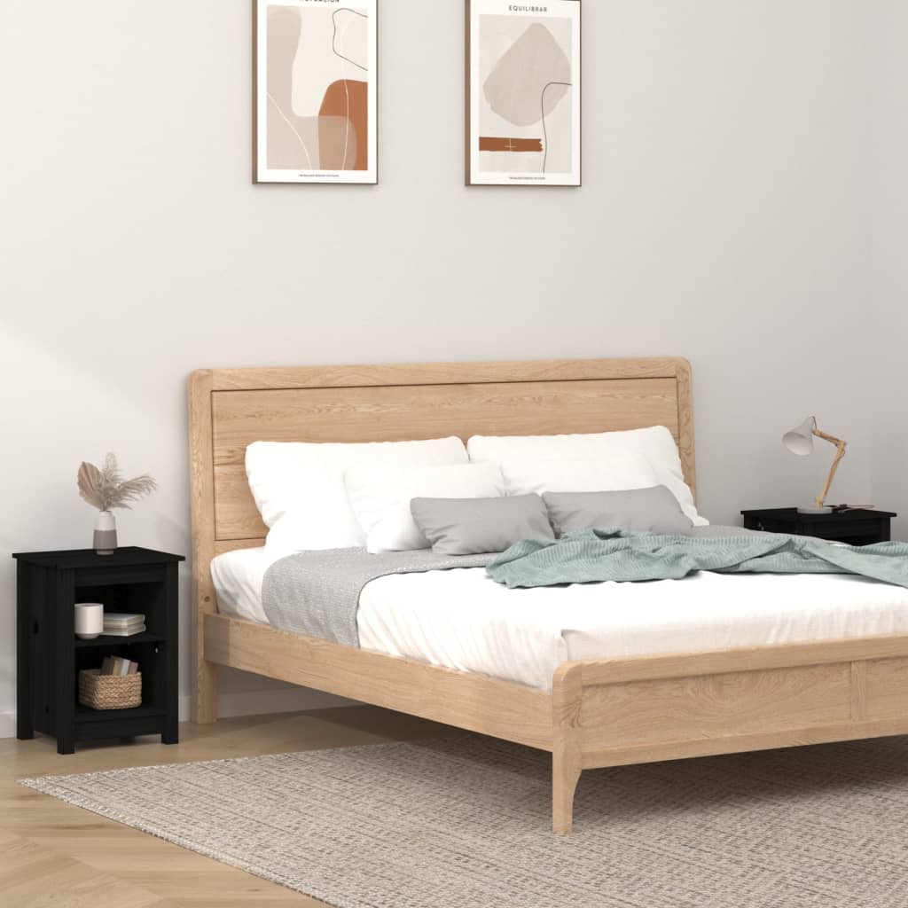 Bedside Cabinets 2 pcs Black 40x35x55 cm Solid Wood Pine