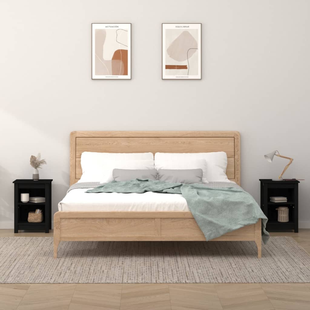 Bedside Cabinets 2 pcs Black 40x35x55 cm Solid Wood Pine