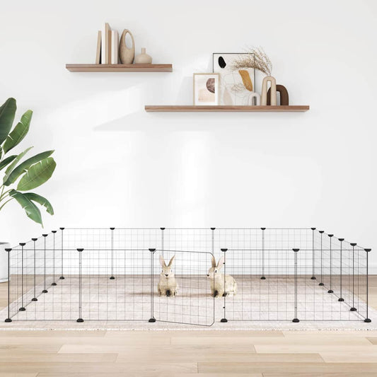 20-Panel Pet Cage with Door Black 175x175x35 cm Steel