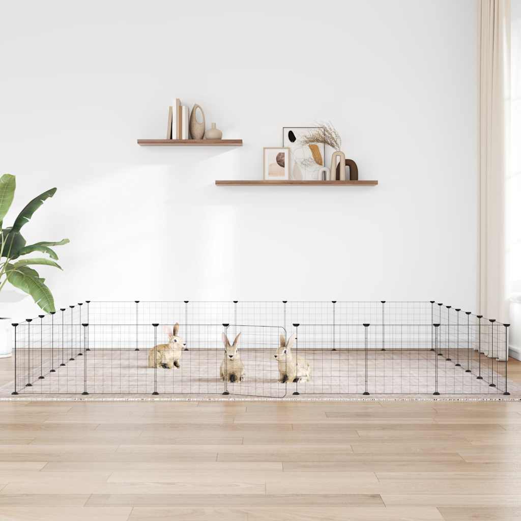 28-Panel Pet Cage with Door Black 35x35 cm Steel