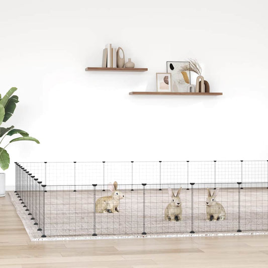 44-Panel Pet Cage with Door Black 385x385x35 cm Steel
