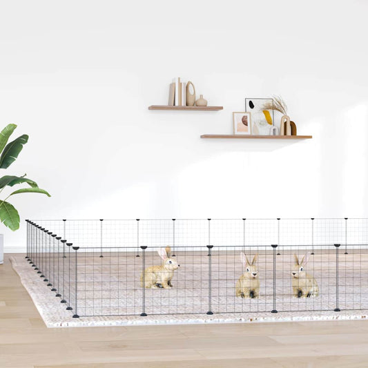 52-Panel Pet Cage with Door Black 455x455x35 cm Steel