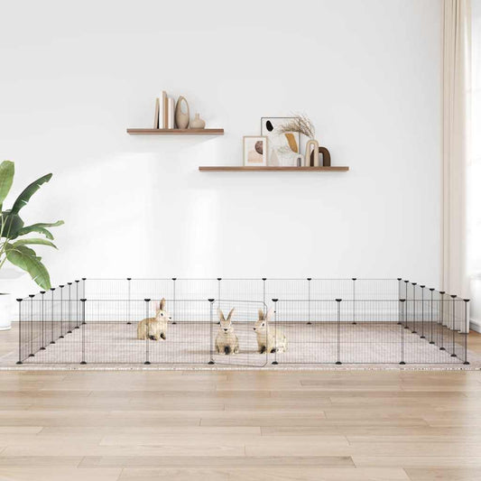 28-Panel Pet Cage with Door Black 245x245x35 cm Steel