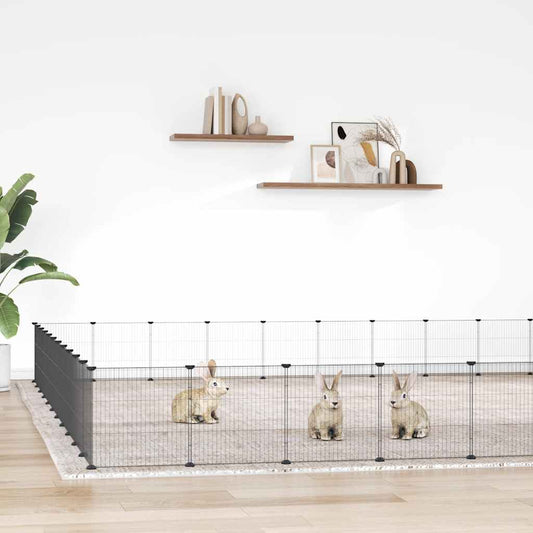 44-Panel Pet Cage with Door Black 385x385x35 cm Steel