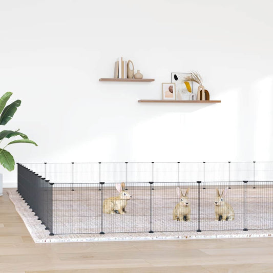 52-Panel Pet Cage with Door Black 455x455x35 cm Steel