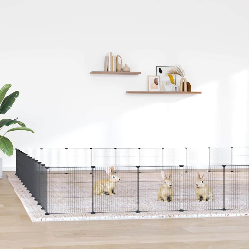 52-Panel Pet Cage with Door Black 455x455x35 cm Steel