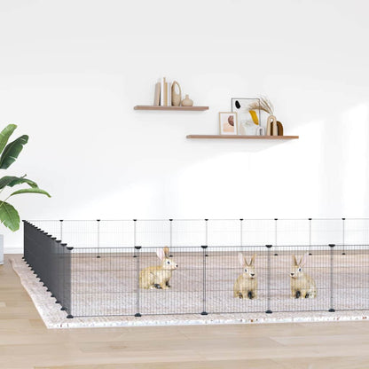 52-Panel Pet Cage with Door Black 455x455x35 cm Steel