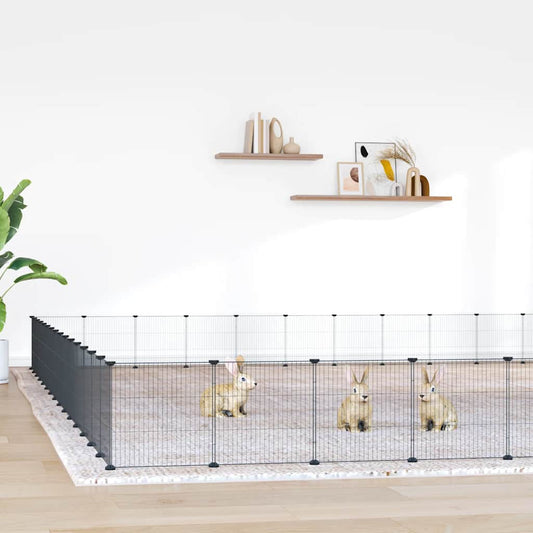 60-Panel Pet Cage with Door Black 525x525x35 cm Steel