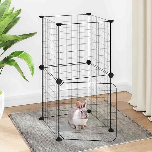 8-Panel Pet Cage with Door Black 35x35x70 cm Steel