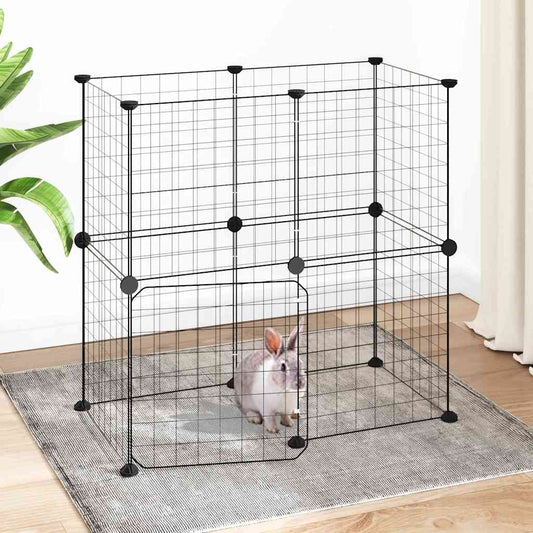 12-Panel Pet Cage with Door Black 70x35x70 cm Steel