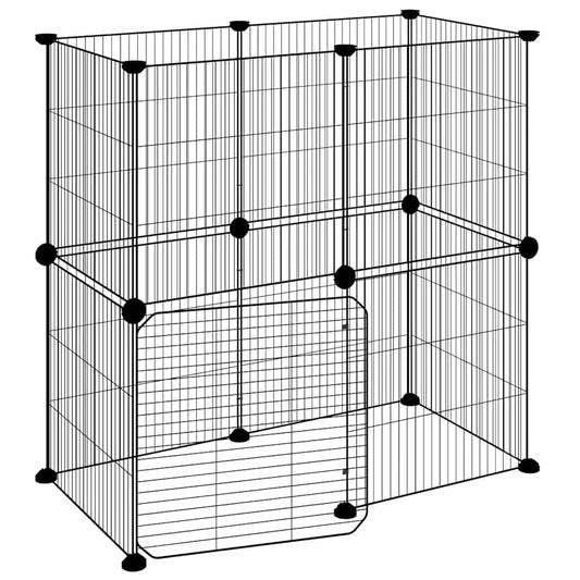 12-Panel Pet Cage with Door Black 70x35x70 cm Steel