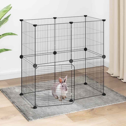 12-Panel Pet Cage with Door Black 70x35x70 cm Steel