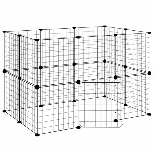 20-Panel Pet Cage with Door Black 105x70x70 cm Steel