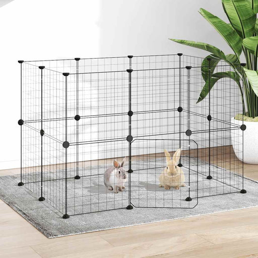 20-Panel Pet Cage with Door Black 105x70x70 cm Steel