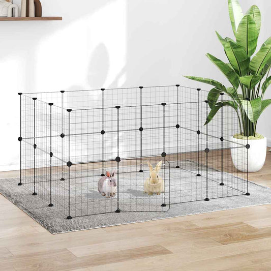 28-Panel Pet Cage with Door Black 140x105x70 cm Steel