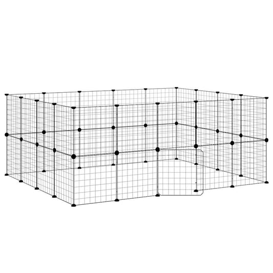 36-Panel Pet Cage with Door Black 175x140x70 cm Steel
