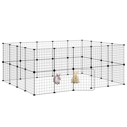 36-Panel Pet Cage with Door Black 35x35 cm Steel