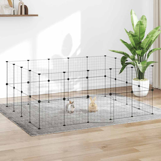 36-Panel Pet Cage with Door Black 175x140x70 cm Steel