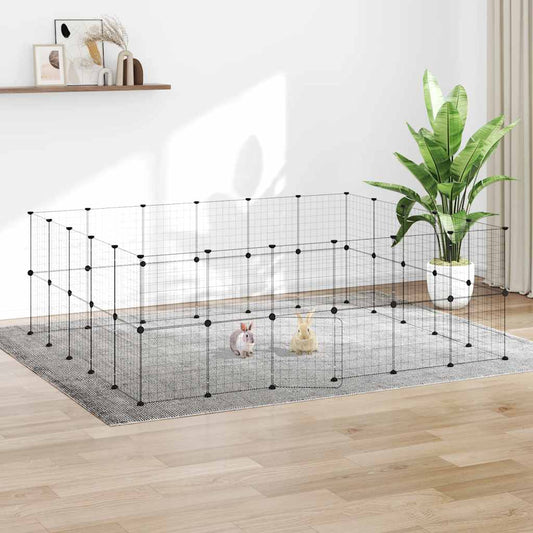 44-Panel Pet Cage with Door Black 210x175x70 cm Steel